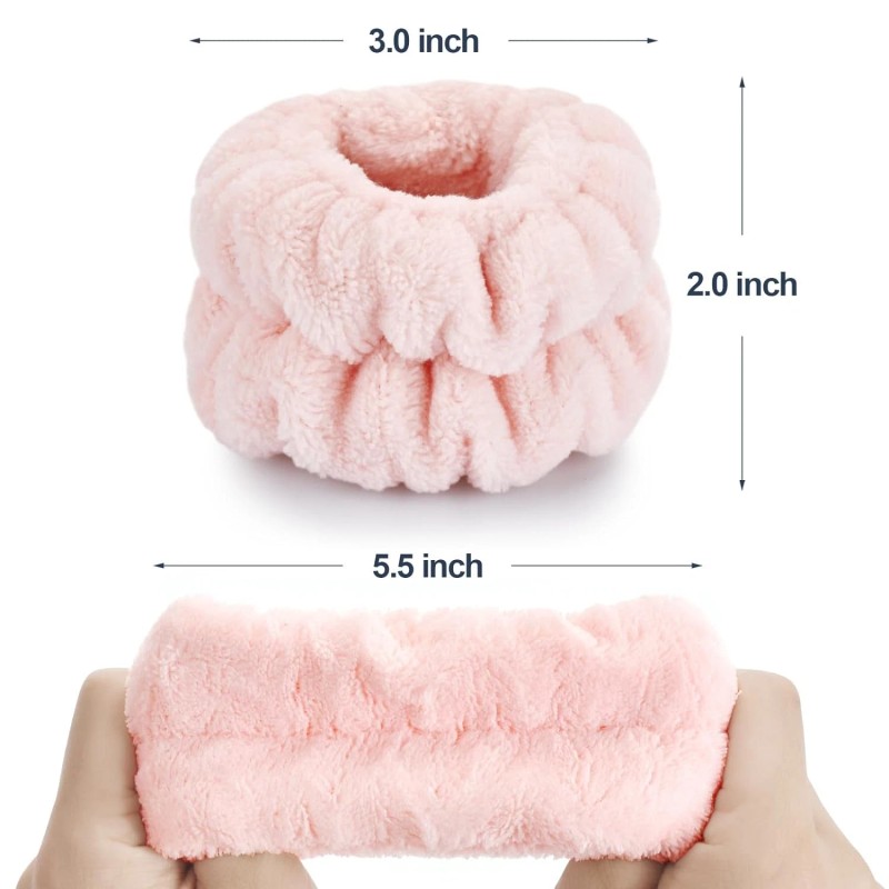 Dorbetar Microfiber Face Wash Wristbands Pale Pink for Women Kids