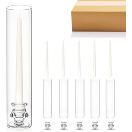 6-Pack Glass Hurricane Candle Holders with 6 Taper Candles - 11.81" Tall Windproof Candle Holders Set, Clear Cylinder Candle Sticks for Wedding Centerpieces,Birthday Party(6, 2.56" Wide x 11.81" Tall)