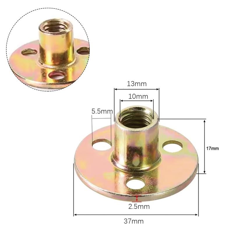 10Pcs Carbon Steel T-Nuts,Thread Insert Tee Nuts,M10 Hole Tee Nuts,Round