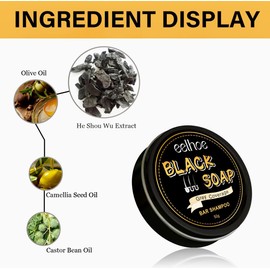 EELHOE Black Soap Bar Shampoo for Hair | Grey Coverage Nutrients | Hair Repair | Natural Ingredients | 50g