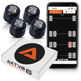 AKTV8 PressureTechTM Wireless Tire Pressure Monitoring System - TPMS Sensors for Cars, RVs, Motorcycles and Trailers - Real-Time Display w/iOS or Android App (0-150 PSI) (Pack of 2)