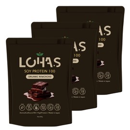 LOHAS Soy Protein, 17.6 oz (500 g) x 3 Bags, Diet Support, Organic Raw Cacao Powder, Soy, 100% Vegetable, No Artificial Sweeteners, No Synthetic Ingredients