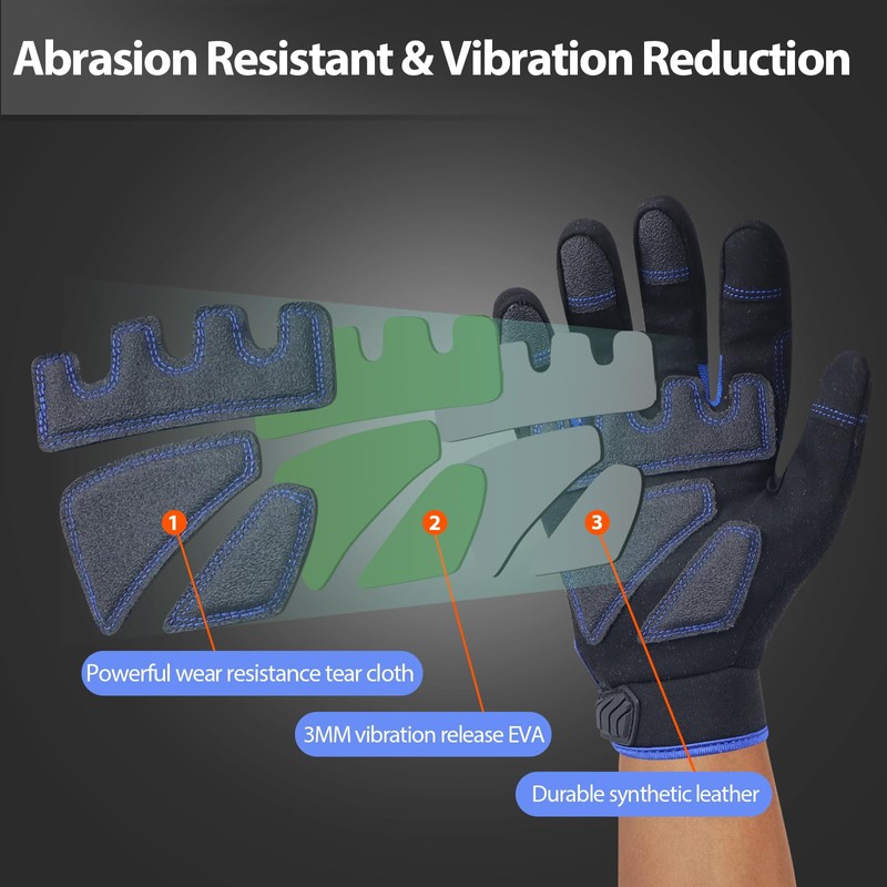 Heavy Duty Work Gloves, Impact Protection Mechanic Gloves, Synthetic Leather