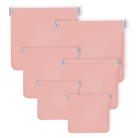 Bagentry 6 Pieces PU Leather Snap Closure Organizer Pouch, 3 Sizes Small Makeup Bag, No Zipper Self-Closing Portable Cosmetic Pouch for Women Coin Travel Storage Lipstick Jewelry (Pink)