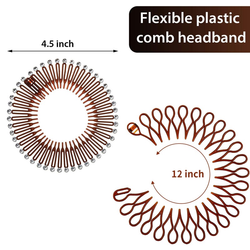 14 diademas elásticas circulares completas, de plástico, flexibles, con peine