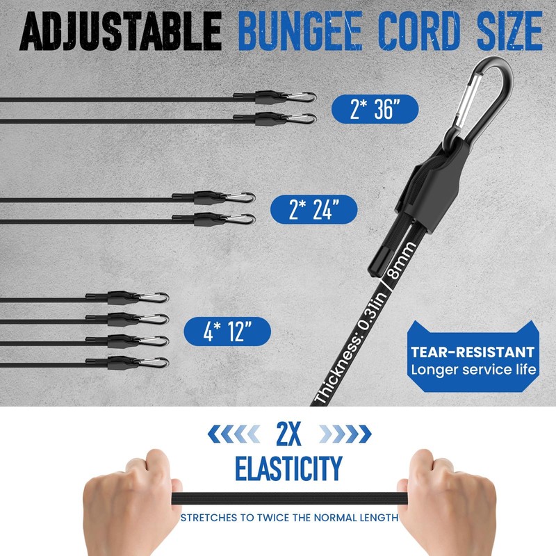 MILYARD 8 Pcs Adjustable Bungee Cord with Hooks 3 Sizes,
