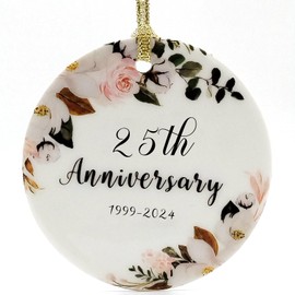 OWTTWO 25th Anniversary Wedding Gift - 25th Anniversary Christmas Ornament with Never Fade Embossed Lettering and Patterns for Couples,Parents,Husband,Wife