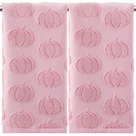 Mindsoft 2 Pcs Fall 3D Pink Pumpkin Jacquard Hand Towels for Bathroom Thanksgiving Pumpkin Towels 100% Cotton Soft Absorbent Decorative Weave Bathroom Decor Gift, 13.7 x 29.5 Inch
