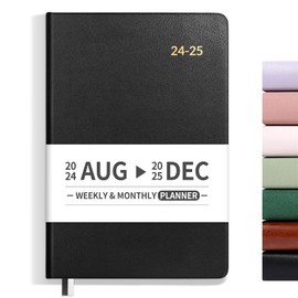 SUNEE 17 Month Weekly and Monthly Softcover Planner 5.5" x 8.3" (August 2024-December 2025), Small Academic Year Calendar Planner, Inner Pocket, 100 GSM Paper, Flexible Leather Soft Cover, Black