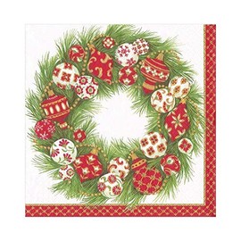 Ornament Wreath by Janine Moore Christmas Caspari Paper Luncheon Napkin 20 in Pack 33cm Square