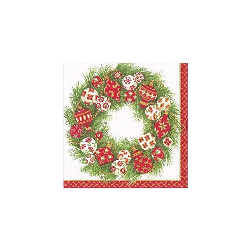 Ornament Wreath by Janine Moore Christmas Caspari Paper Luncheon Napkin