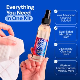 FRESH KICKS Supreme Shoe Cleaning Kit, 4oz Bottle + Hex Discs – Restores Box-Fresh Sneakers Fast – pH-Balanced, Gentle on Leather Canvas Mesh, Dual-Sided Microfiber Cloth – Portable Shoe Cleaner