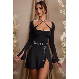 LIMHOO Metal Waist Chain for Women Body Belly Belt Chain Belt for Dress Vest Jeans (X380-Silver L)