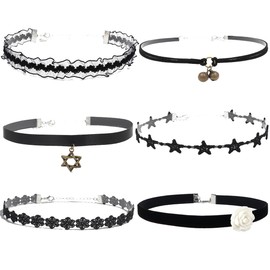 Nova&Aria 6PC Black Chokers Set For Women Choker Necklaces Pendant Velvet Cute Choker Necklace Classic Tattoo Colorful Lace Chokers-34