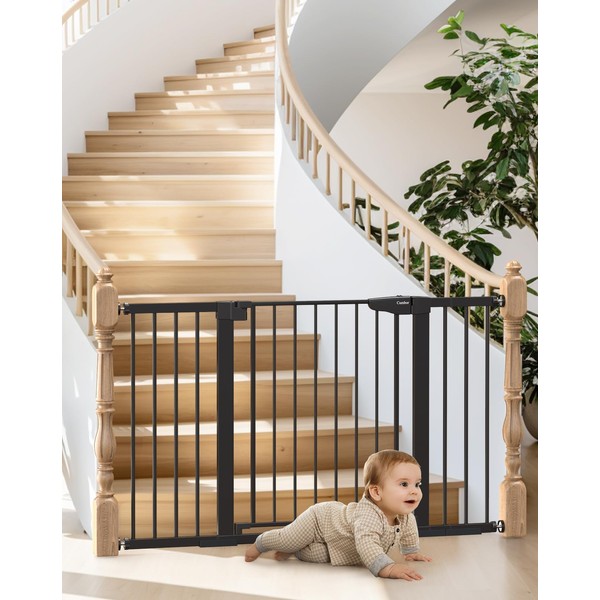 Mom's Choice Awards Winner-Cumbor 29.7"-51.5" Baby Gate Extra Wide, Safety Dog Gate for Stairs, Easy Walk Thru Auto Close Pet Gates for The House, Doorways, Child Gate Includes 4 Wall Cups, Black