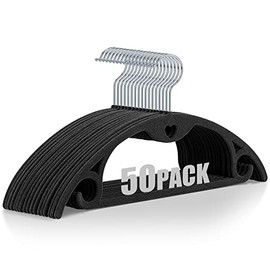 IEOKE Velvet Hangers, 50-Pack No Shoulder Bumps Suit Hangers Ultra Thin Space Saving 360 Degree Swivel Heavy Duty Hook Durable Hangers for Sweaters Coat Jackets Shirts Dresses (50 Pack, Grey /Silver)