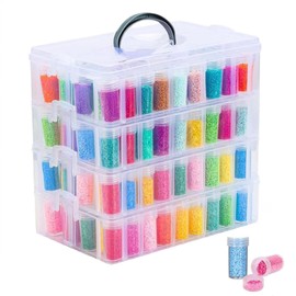 MERATIA Diamond Painting Storage Container, 4-Tier Stackable Bead Organizer with Carrying Handle, Craft Storage Box with Accessories (4-Tier)