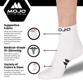 Mojo Compression Socks - White Athletic Ankle Length (15-20mmHg) for Medium Support - Medium Size for Enhanced Circulation and Recovery - 1 Pair