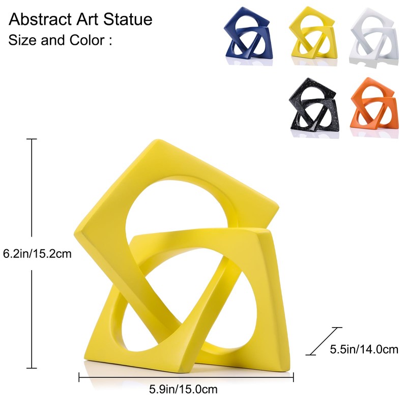 Modern Geometric Sculpture Yellow Knot Statue Decor, Home Yellow Bookcase