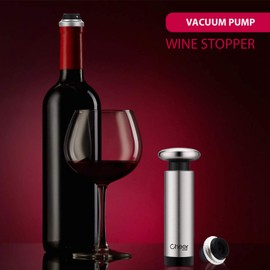 Wine Saver Vacuum Pump Kit with 2 Valve Bottle Stoppers and a Champagne Stopper, Stainless Steel Champagne Stopper and Rubber Wine Stopper Set with Date Markers 7717-W402-04