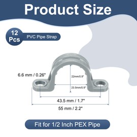 PATIKIL 1/2 Inch Plastic Conduit Clamp, 12 Pcs PVC Pipe Strap 2 Holes Conduit Strap Plastic Pipe Supports for PVC Pipes Conduit Cables, Gray