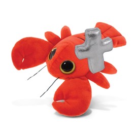 DolliBu Big Eye Red Lobster Stuffed Animal with Silver Cross Plush - Religious Baptism Gifts for Boys and Girls, Cute Dedication Christening Gifts Plush Prayer Toy Healing Teddy Bear - 6 Inches