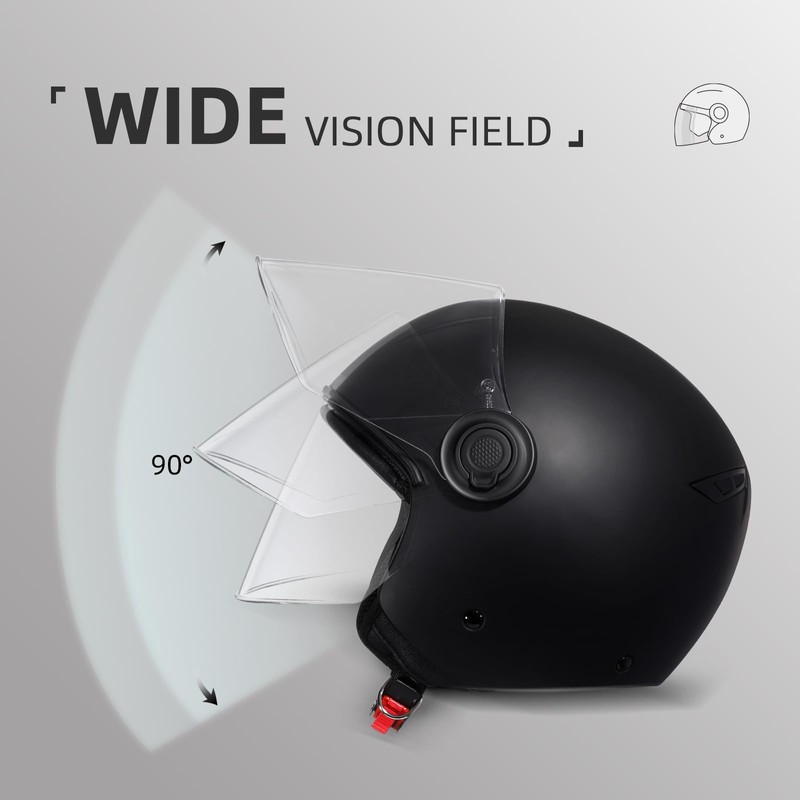 TRIANGLE Open Face Motorcycle Helmet Retro 3/4 Helmets with Clear