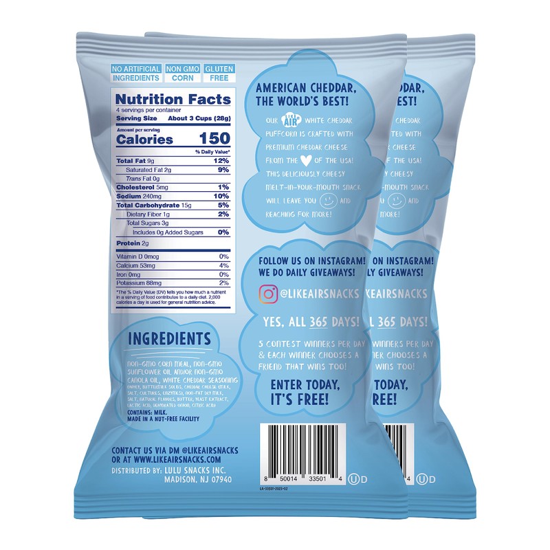 Like Air Puffcorn (White Cheddar) | 2 4oz Bags |
