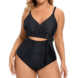 Daci - Traje de baño de una pieza para mujer, talla grande, corte sexy, control de abdomen, traje de baño, Negro -, 22 Plus