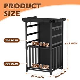 MOASKER Firewood Storage Rack for Solo Stove Bonfire Ranger Yukon Fire Pit Accessories, Black Steel with Powder Coated Finish, Adjustable Shelves, Waterproof Cover, 29.9" x 25.6" x 52.9"