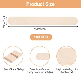 Leucasa 100 Pcs 5.9IN Wooden Sticks Wax Stick Popsicle Sticks Multi-Purpose Craft Sticks for Waxing, Ices, Ice Cream, Homeschool Arts and Crafts