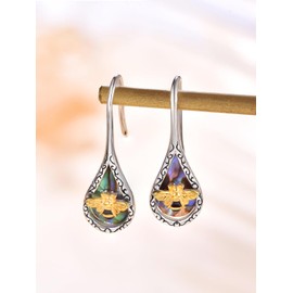 KINGWHYTE Bee Earrings 925 Sterling Silver Animal Drop Earrings Gold Plated Bumblebee Earrings Fashion Abalone Shell Jewellry Birthday Anniversaries Christmas Gifts for Women
