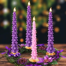 Ceoighe 4 Pcs 10 Inch Christmas Advent Candle Set, Natural Beeswax Christmas Taper Candles for Xmas Decor, Unscented Advent Candle Christmas Tree Shaped for Holiday Decoration, Party, Banquet