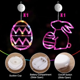ZKFSIE Easter Window Lights Easter Decorations, 2 Pack Easter Bunny Lights, Eggs Lights, Multicolour Hanging Lights with Suction Cup, Slow Fade Indoor Lights for Easter Home Decor
