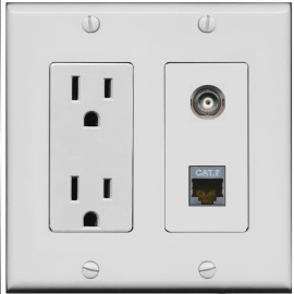 RiteAV 15 Amp Power Outlet and BNC CAT7 Wall Plate [Gray]