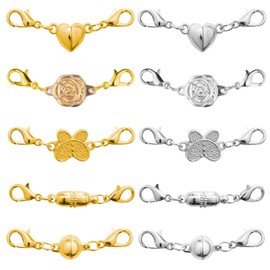 Annickee 10PCS Magnetic Necklace Clasps, Magnetic Lobster Clasps Connector, Necklace Clasps and Closures, Closures Magnetic Clasp Converter Locking, Heart, Round, Rose, Butterfly Necklace Clasp