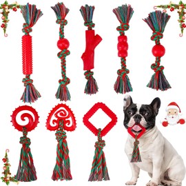 BINGPET Dog Chew Toys 8 Pack,Christmas Cotton Dog Rope Toys for Small Medium Dogs,Natural Rubber Puppy Toys to Keep Them Busy,Enriched Interactive Dog Toys for Teething,Tug of War,Training