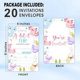 WeMaison Axolotl Birthday Party Invitation With Envelopes- Colorful fish at Sea World- Double-Sided Fill In Style Invites For Girls Boys Kids Teens- Party Favor & Supplies(20 Sets)- B06