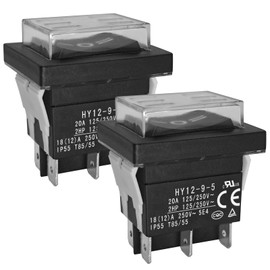 HY12-9-5 On Off On Rocker Switch (Pack of 2) - 6 Pins 20A 125/250V Power Switche with Waterproof Cover