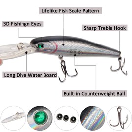 JSHANMEI 10pcs Hard Minnow Fishing Lures Bait Life-Like Swimbait Bass Crankbait for Pikes/Trout/Walleye/Redfish Tackle with 3D Fishing Eyes Strong Treble Hooks