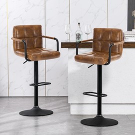 Furniliving Bar stools Set of 2, Swivel Bar Stools,Bar stools, Bar stools with arms, Leather bar stools,Bar Stools for Kitchen Island (Yellowbrown)