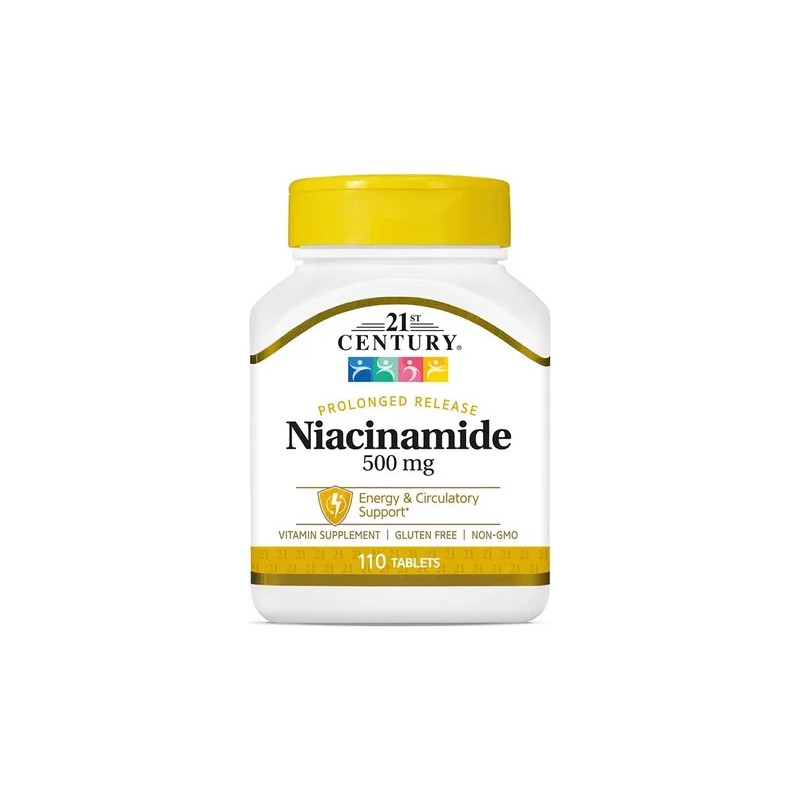 21st Century, Niacinamida 500mg, Vitamina B3, 110 Cápsulas Sabor Sin