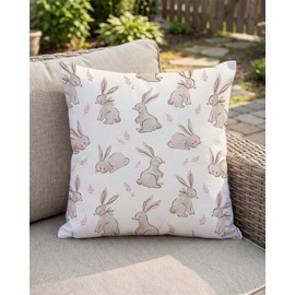 PreLiving Spring Easter Pillow Covers 20x20 Inch - Cute Bunny Rabbit Pattern, Soft Pastel Decorative Cushion Case for Sofa, Couch, Bedroom Home Decor