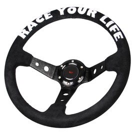 13.8''Universal Deep Dish Racing Steering Wheel Suede Leather Wrapped 6 bolts Drifting Sport Steering Wheel with Horn Butto