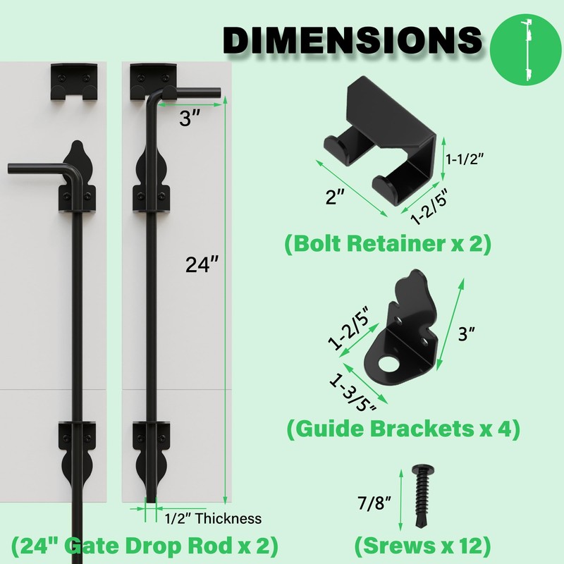 24 Inch Heavy Duty Cane Bolt Gate Drop Rod, Drop