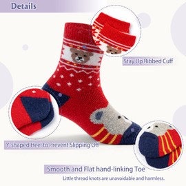 Big Girls Wool Socks Kids Winter Thick Warm Socks Thermal Crew Socks for Girls Bears 6 Pack 8-10 Years