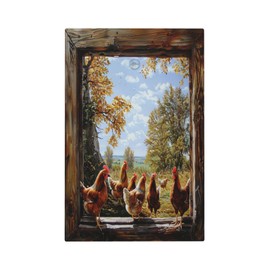 SgEdao Decorative Switch Covers Plate Wooden Window Rooster Rural Scenery 1 Gang No Device Single Blank Outlet Covers Wall Plate Cover Light Switch Plate Electrical Faceplate for Home Decor