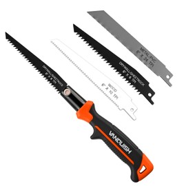 VANQUISH 3 in 1 Multi Blade Hand Saw, 6 inch Hacksaw with Replaceable Drywall Bi-Metal and Wood Blades for Cutting Metel, Drywall, Sheetrock, Wood, Plastic, Plywood 4869