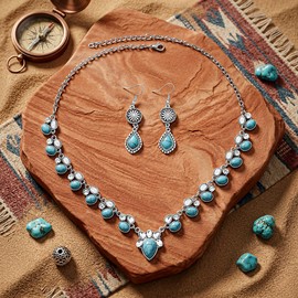 EARENT Boho Teardrop Turquoise Jewelry Set Western Necklace Dangle Earrings Set Vintage Natural Stone Jewelry Gift For Women