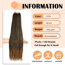 Crochet Box Braids Hair 40 Inch 7 Packs Long Crochet Braids Pre Looped Ombre Honey Blonde Box Braids Synthetic Crochet Braids for Black Women (T27, 40 Inch (Pack of 7))